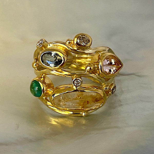 Triple Seafire Gold Ring